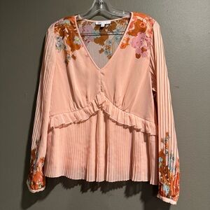 DR2 Pink Ruffled Pleated Blouse Size Large
